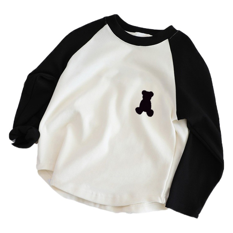 Pure Cotton Kidsren's T-Shirt Long-Sleeved Boys and Girls Clothing 2025 Cute Cartoon Animation Fun Kidsren's Bottoming Top Spring