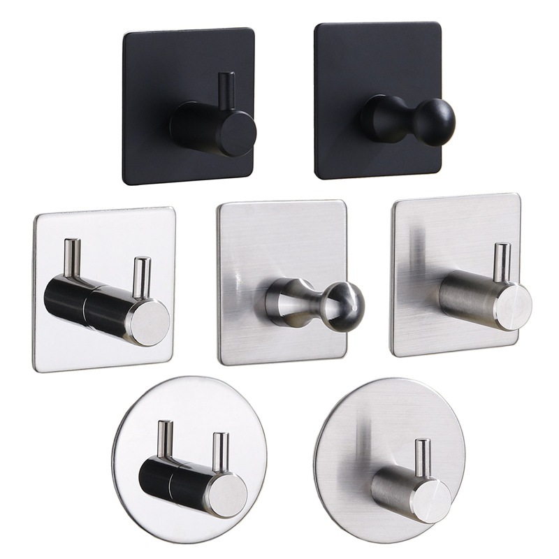 Picture of Stainless Steel Bathroom Creative Coat Hooks Punch-Free Hooks Single Hook Black Coat Hooks Behind the Door Metal Sticky Hooks Wholesale