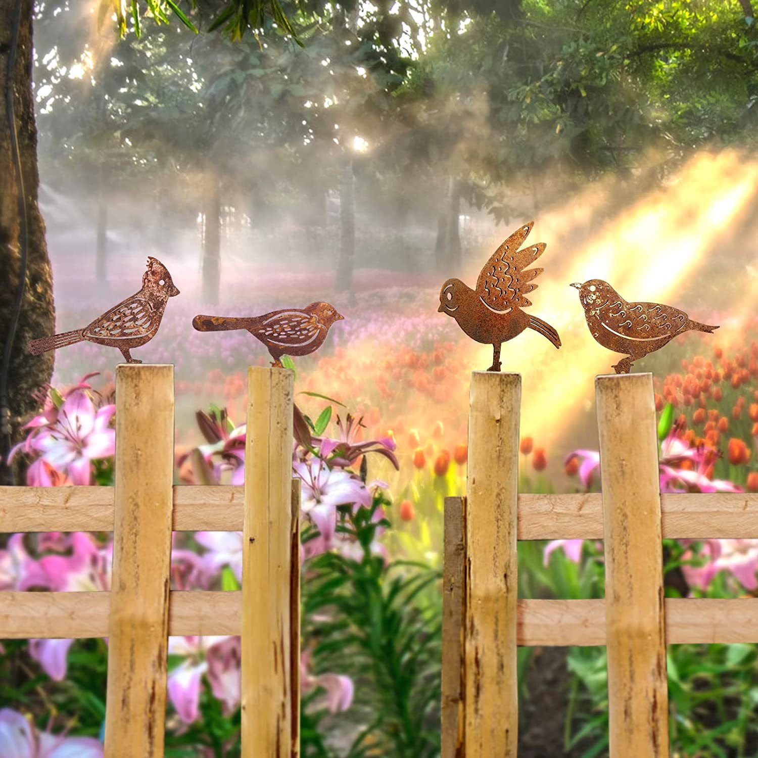 Metal Birds Garden ornents wrought iron Garden courtyard rusty bird decoration four-piece set