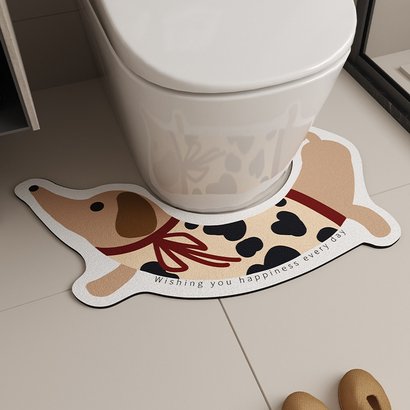 Bathroom Floor Mat Household Toilet Diatom Mud Anti-slip Drop Anti-splash Urine Dachshund Dog Foot U-shaped Dirt-resistant Mat for Hair