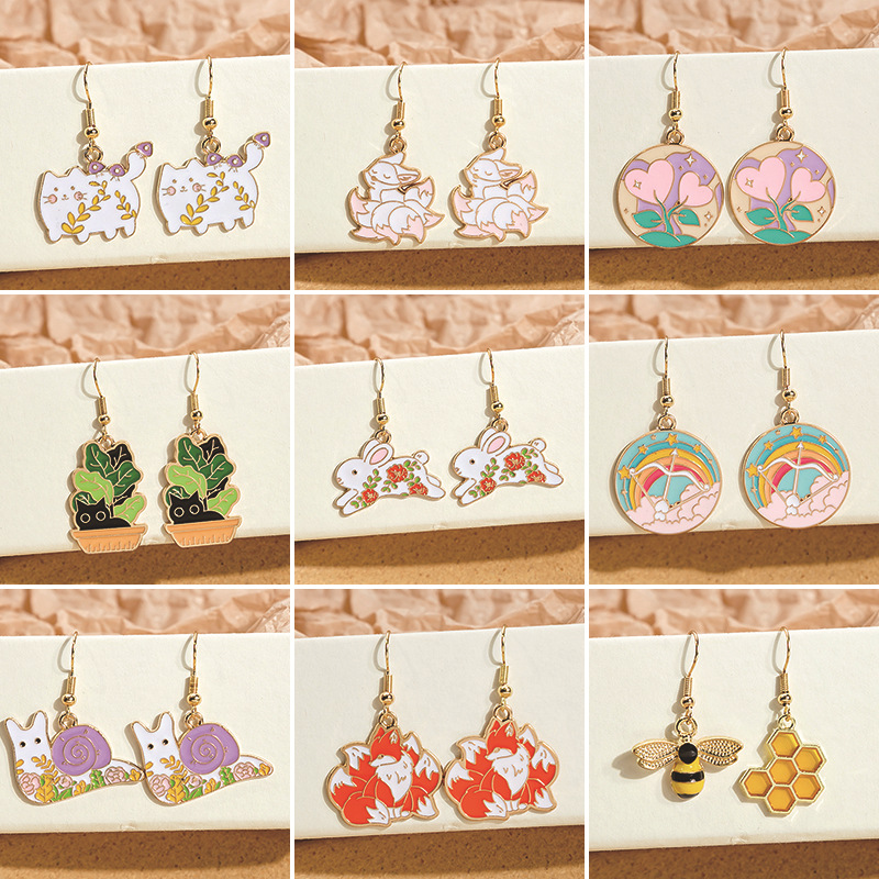 Cartoon Small Fresh Cute Girl Ear Hook Summer Fresh Sweet Earrings Niche Design Childish Earrings Wholesale