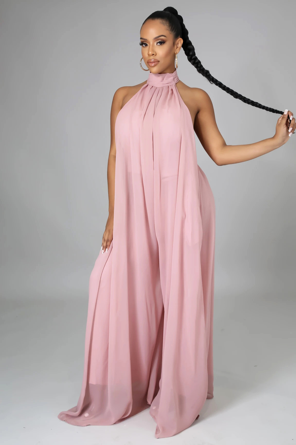 Picture of Chiffon Loose Wide-Leg Jumpsuit Chiffon Backless Sleeveless Halter Loose Jumpsuit for Women