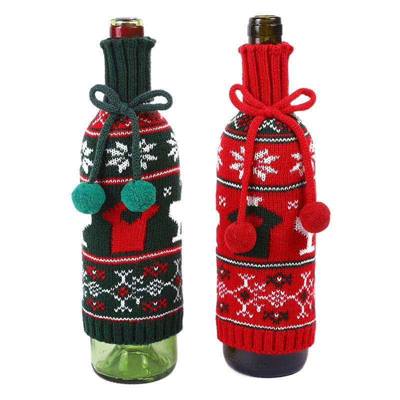 2023 Christmas new fur ball wine set wool knitted decorations wine set restaurant Home champagne decoration