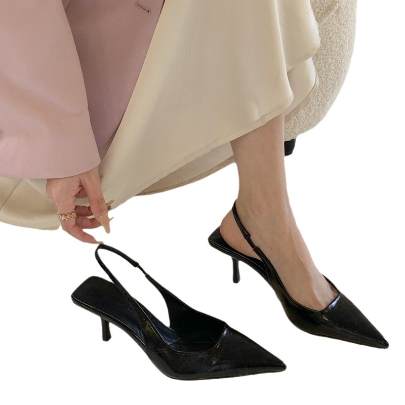 Spring and Summer 2024 New Style Elegant Atmosphere Princess Skirt Pointed High Heeled Sandals Women's Half-covered-toe Shoes