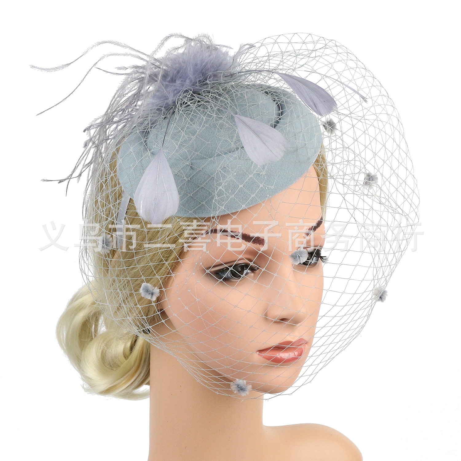 Picture of Cross-border supply of European and American bridal wedding gauze hair accessories fashion hairband headdress feather small hat hairpin