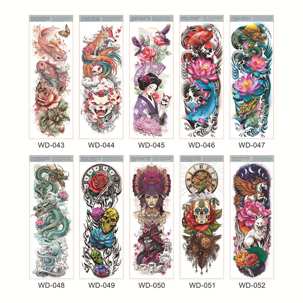 Picture of Full Arm Tattoo Sticker Cross-border New Waterproof Sweat Simulation Cross Buddha Black and White Colorful Personality Full Arm Temporary Tattoo