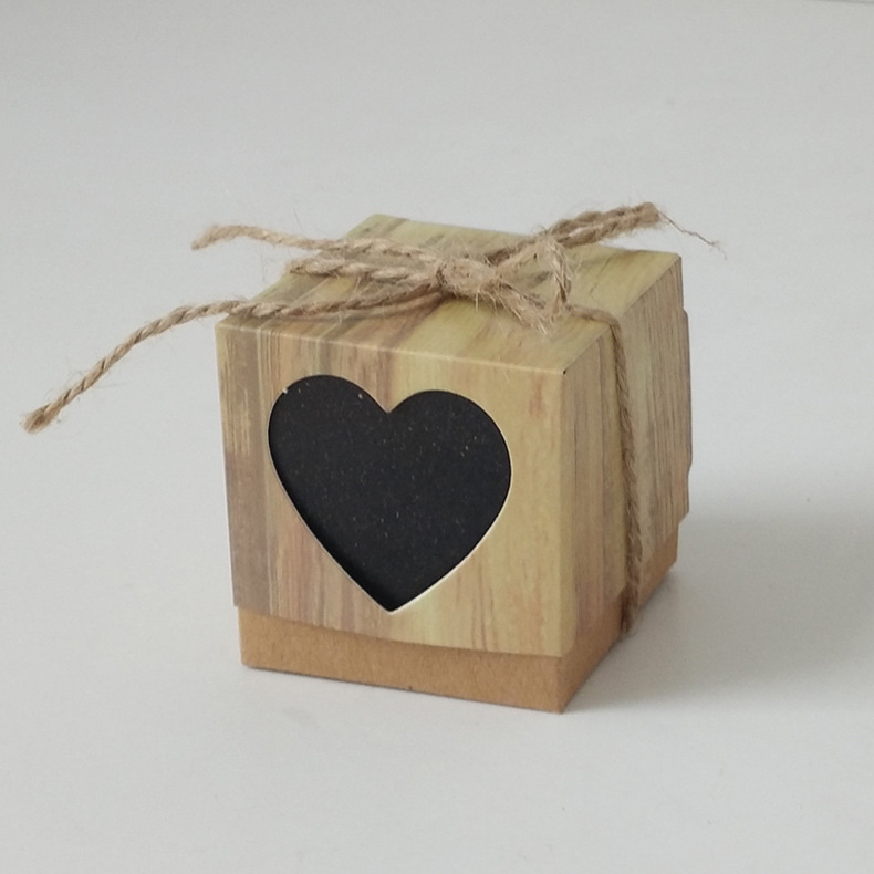 Picture of Vintage Distinctive DIY Candy Box Kraft Paper love Candy Box Wood Grain Heart-shaped Hollow Candy Box