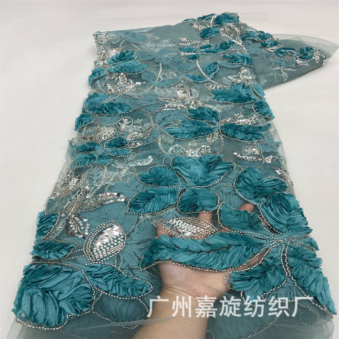 Chinese Style Popular Single-Sided Flower Bead Tube Sequin Mesh Embroidered Cloth Elegant Cheongsam Dress Wedding Dress Performance Clothing Fabric