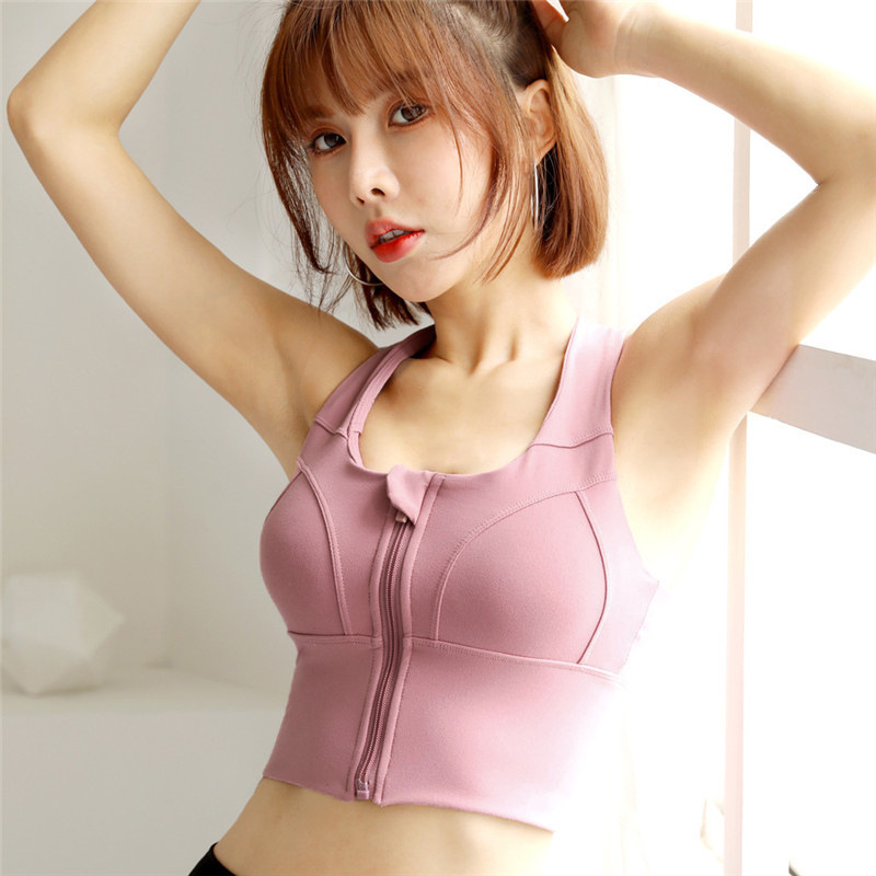 Summer Sports women's front zipper mid-strength shockproof push-up gym yoga running vest bra can be worn outside