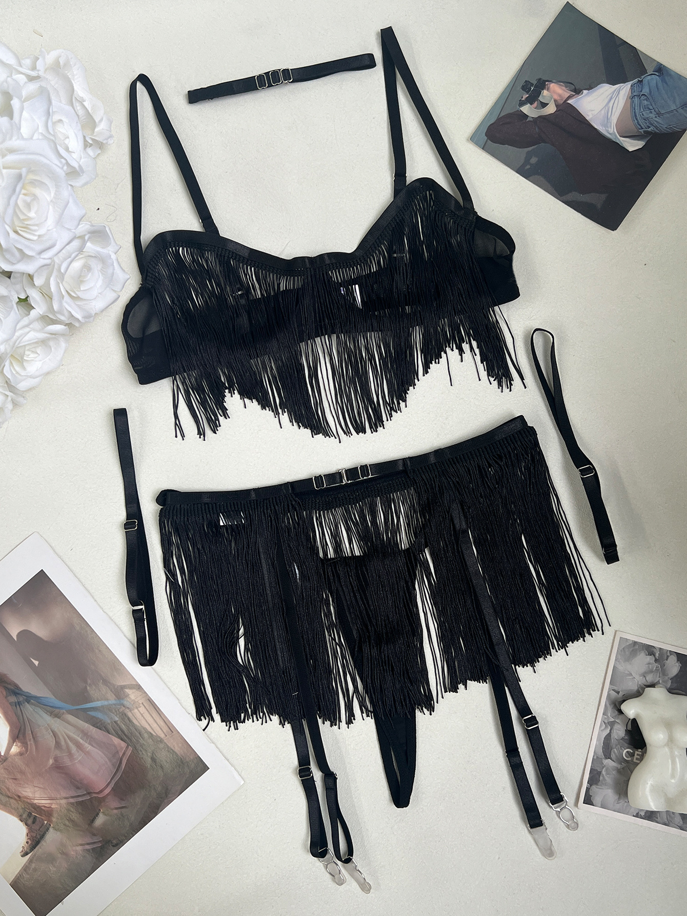 Picture of DIER Cross-border Sexy Milk Leakage Tassel Underwear Bra Ultra-thin Mesh Fun suit