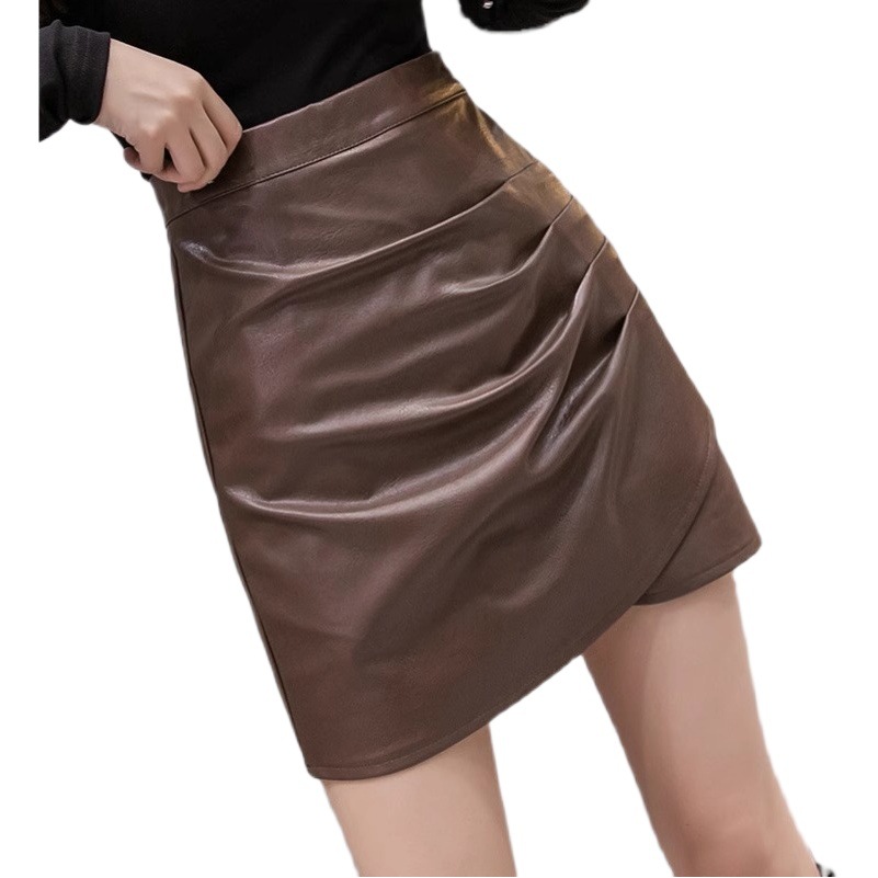 Small Leather Skirt Skirt Women's Autumn and Winter European Fashion Explosions High Waist A- word PU Leather Skirt Irregular Hip Skirt