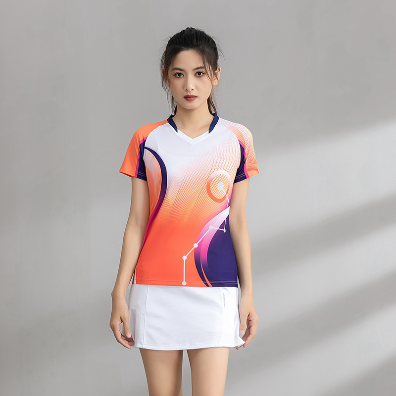 Badminton Suit Sports Short-sleeved Competition Training Suit Women's Quick-drying Moisture-wicking Summer Table Tennis and Feather Net Platoon Sweatshirt