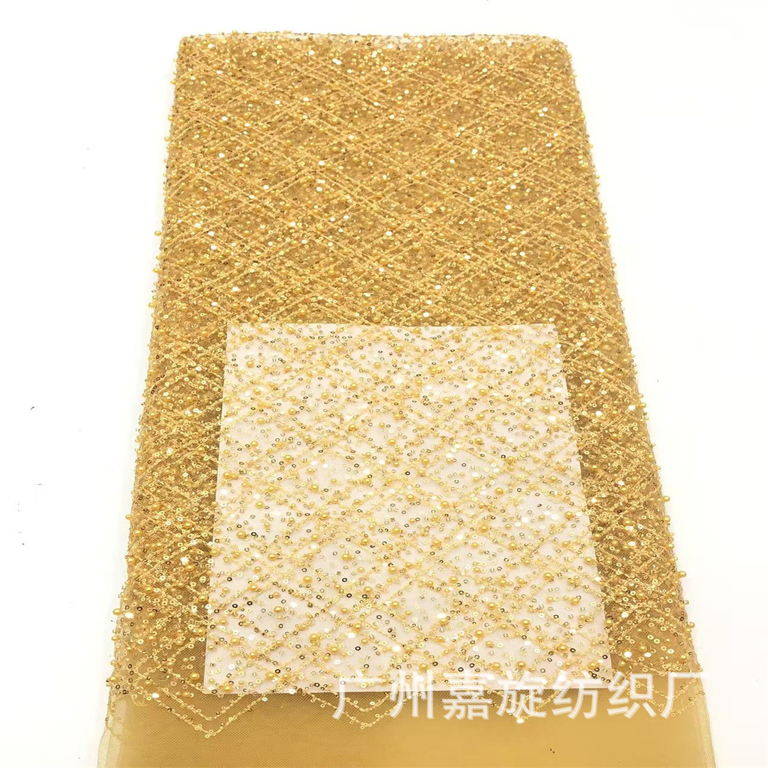 Picture of Rice Bead Sequin Lace Trim Large and Small Checkered Handmade DIY Accessories Dress Wedding Dress Fabric Wedding Lace