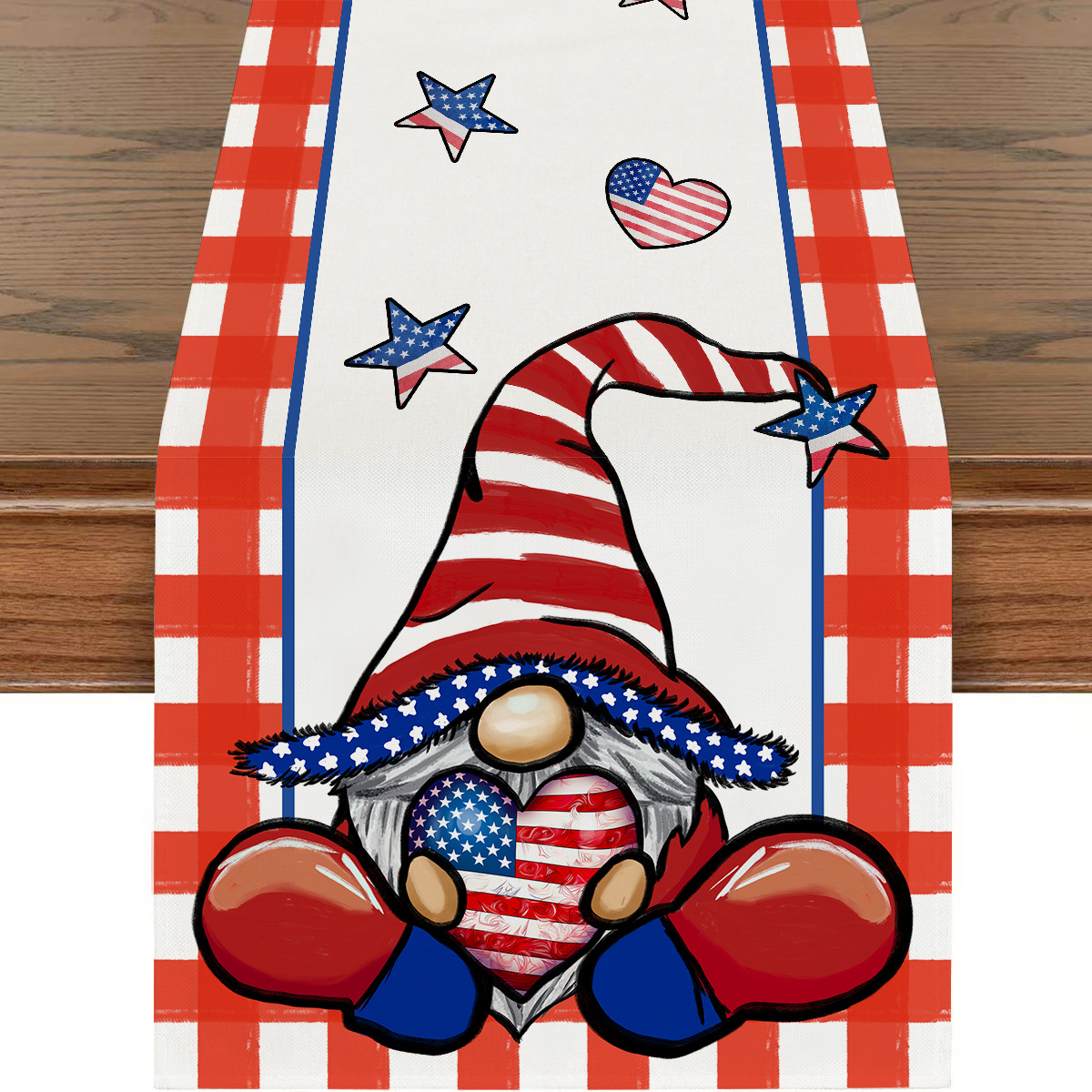 Picture of Explosions US Independence Day Decorative Table Runner Linen Star-stripe Printed Tablecloth Patriot Holiday Atmosphere Table Runner