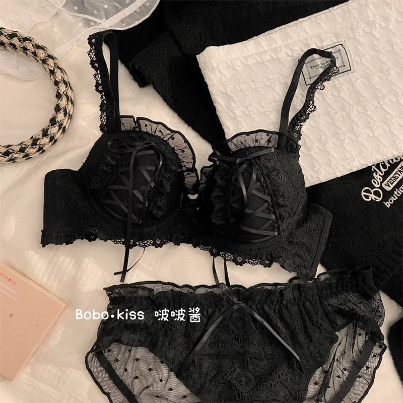 New Sexy Lace Pure Desire Style Beautiful Back Underwear Women's Suit Small Chest Push-up Large No Steel Ring Upper Bra