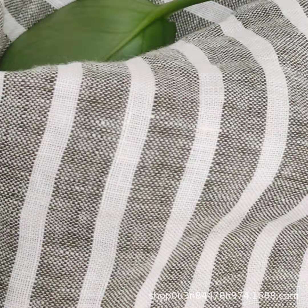 Picture of Pure Linen Green and White Striped Curtain Fabric Wide Stripesd Pure Linen Bedding Fabric Linen Quilted Quilt Fabric