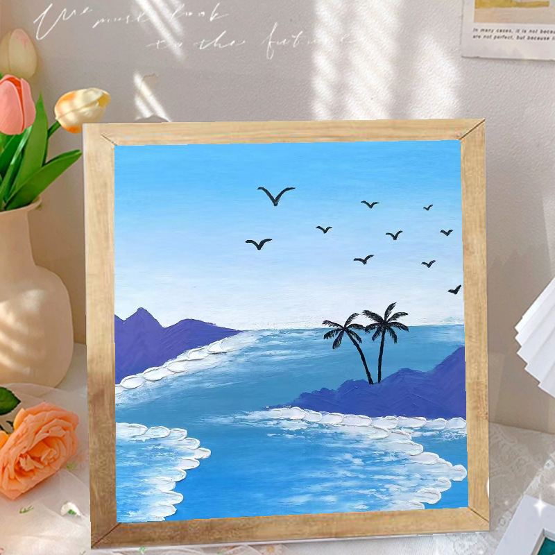 Picture of Solid wood picture frame diy handmade texture painting material package creative three-dimensional relief painting hand-painted digital oil painting decorative painting