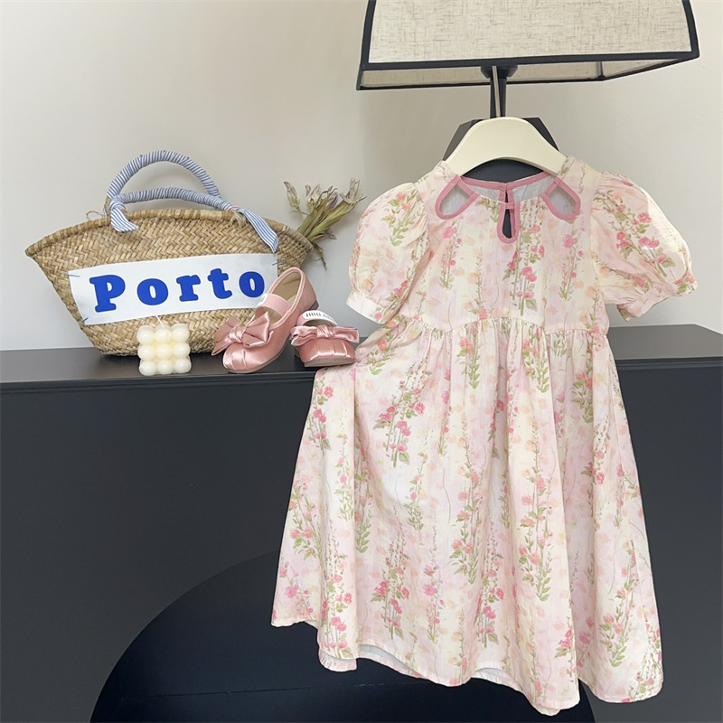 Girls' dress Summer New Children's Sweet Floral Dress Stylish Fashion Long Dress Large Children's French Princess Dress