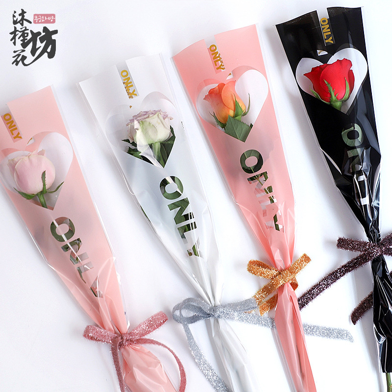 Manufacturer Wholesale Valentine's Day Single Bouquet Packaging Bag for Gift Giving, Heart Window Rose Wrapping Paper, Flower Wrapping Paper
