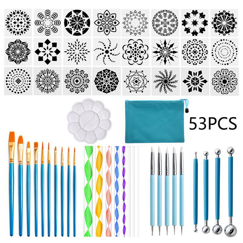Cross-border mandala tools suit 53 pieces of painting template beautiful sewing diy rubbing embellishment stick silicone drill brush