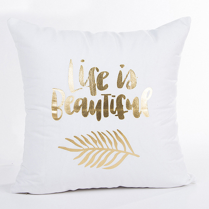 Picture of Cross-border Amazon New Geometric Bronzing Proverbs Super Soft Short Plush Pillow Bedroom Sofa Removable and Washable Cushion Cover