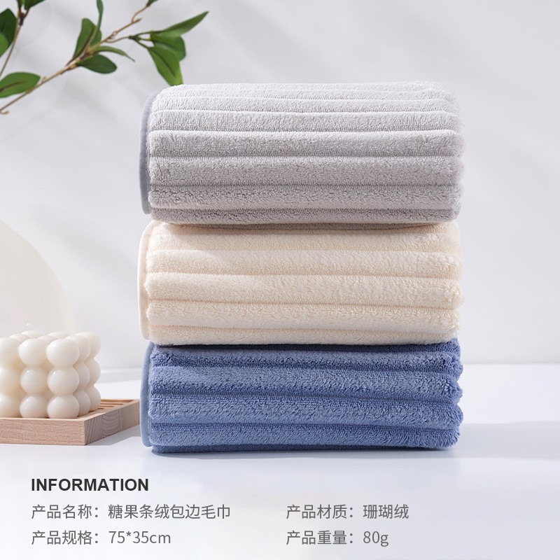 Picture of Coral Velvet Candy Strip Velvet Towel Towel Absorbs Water, Quick-Drying and Does Not Shed Hair 2024 New Face Wash and Bath Towel