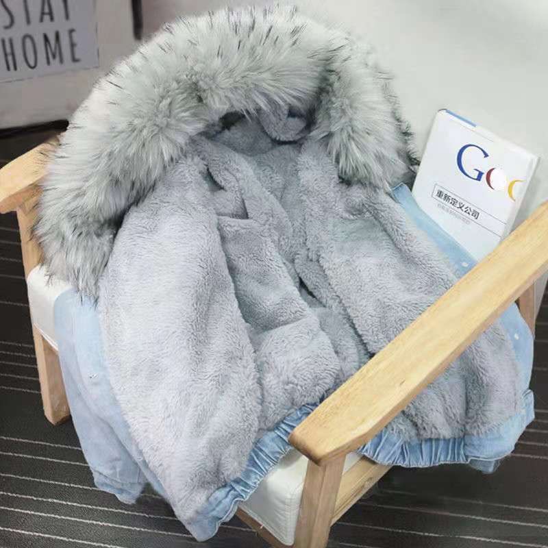 Picture of 2025 Autumn and Winter New Denim Jacket Women's Korean Style Loose Female Student Plus Velvet Thickened Large Fur Collar Hooded Jacket Women