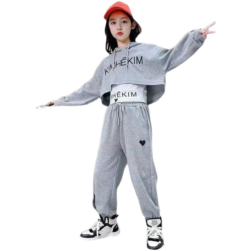 Internet Celebrity Girls Suit 2023 New Autumn Clothing Trendy Kidsren's Clothing Kidsren's Sportswear Spring & Fall Little Girl Casual Three-Piece Set