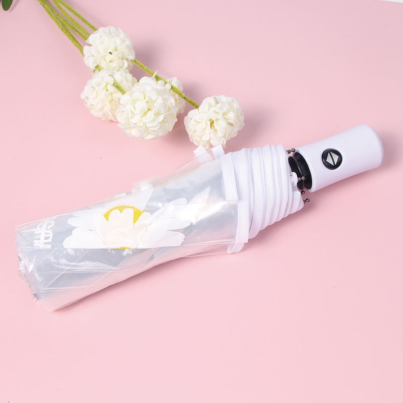 Picture of Fully Automatic Transparent Umbrella Folding 70% off Colorful Handle for Women, Logo Printable, White, Factory Direct Sales, Cross-Border Exclusive Supply