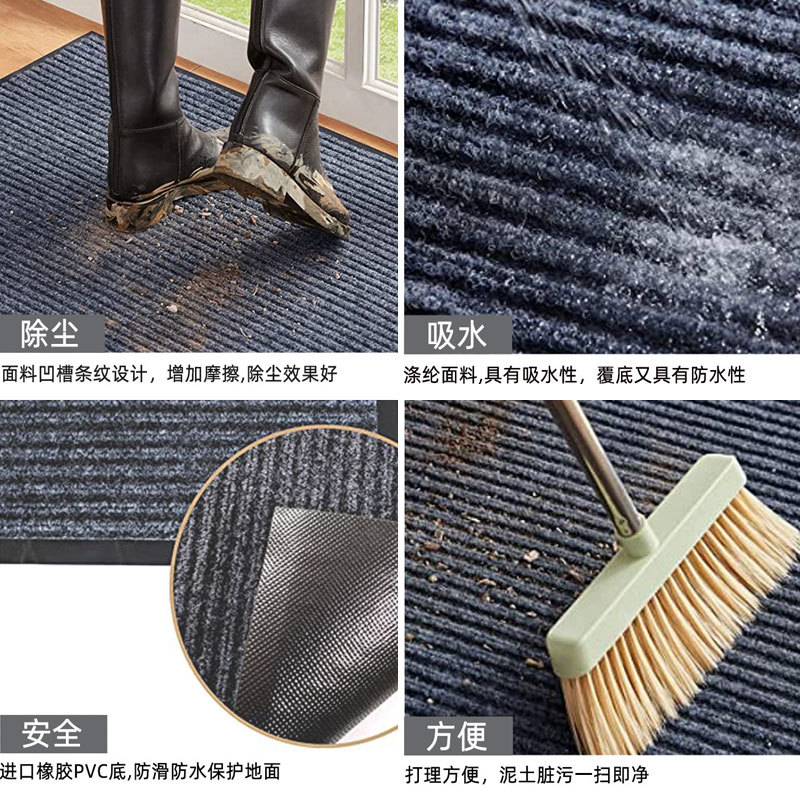 Picture of Pvc Double Stripesd Floor Mats, Door Non-Slip Mats, Absorbent Foot Mats, Commercial Hotel Entrance Door Carpet Bottom Mats, Door Mats