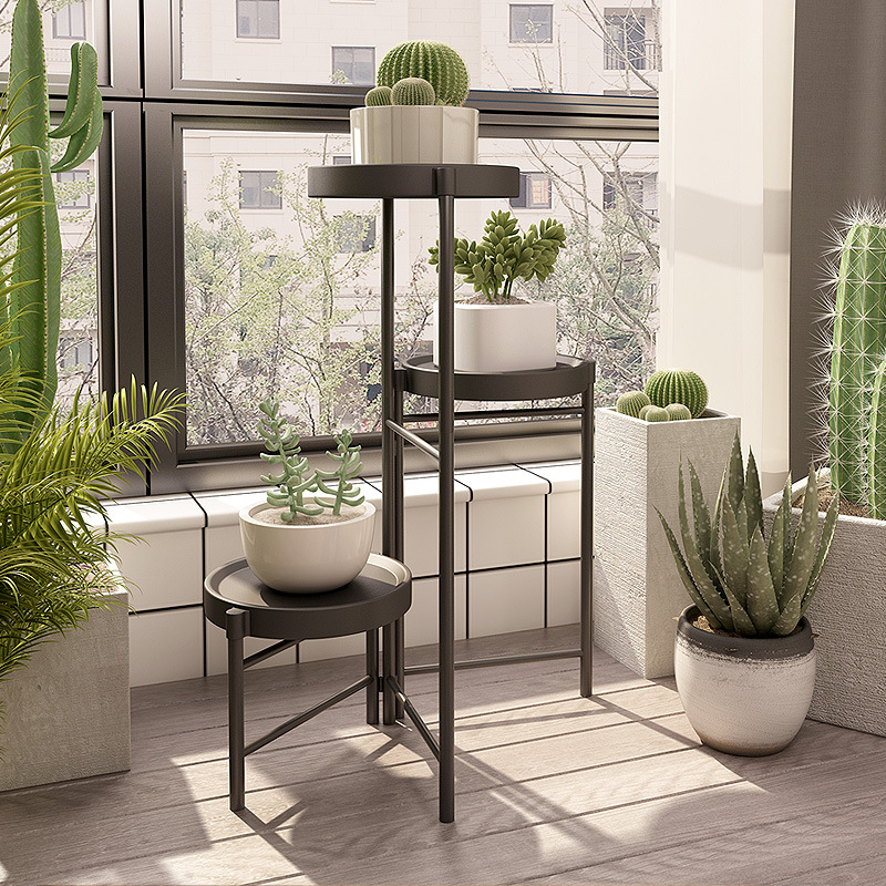 Picture of Cross-Border Simple Folding Iron Flower Stand Balcony Indoor Metal Plant Stand Manufacturer Wholesale Floor-Standing Small Potted Plant Stand