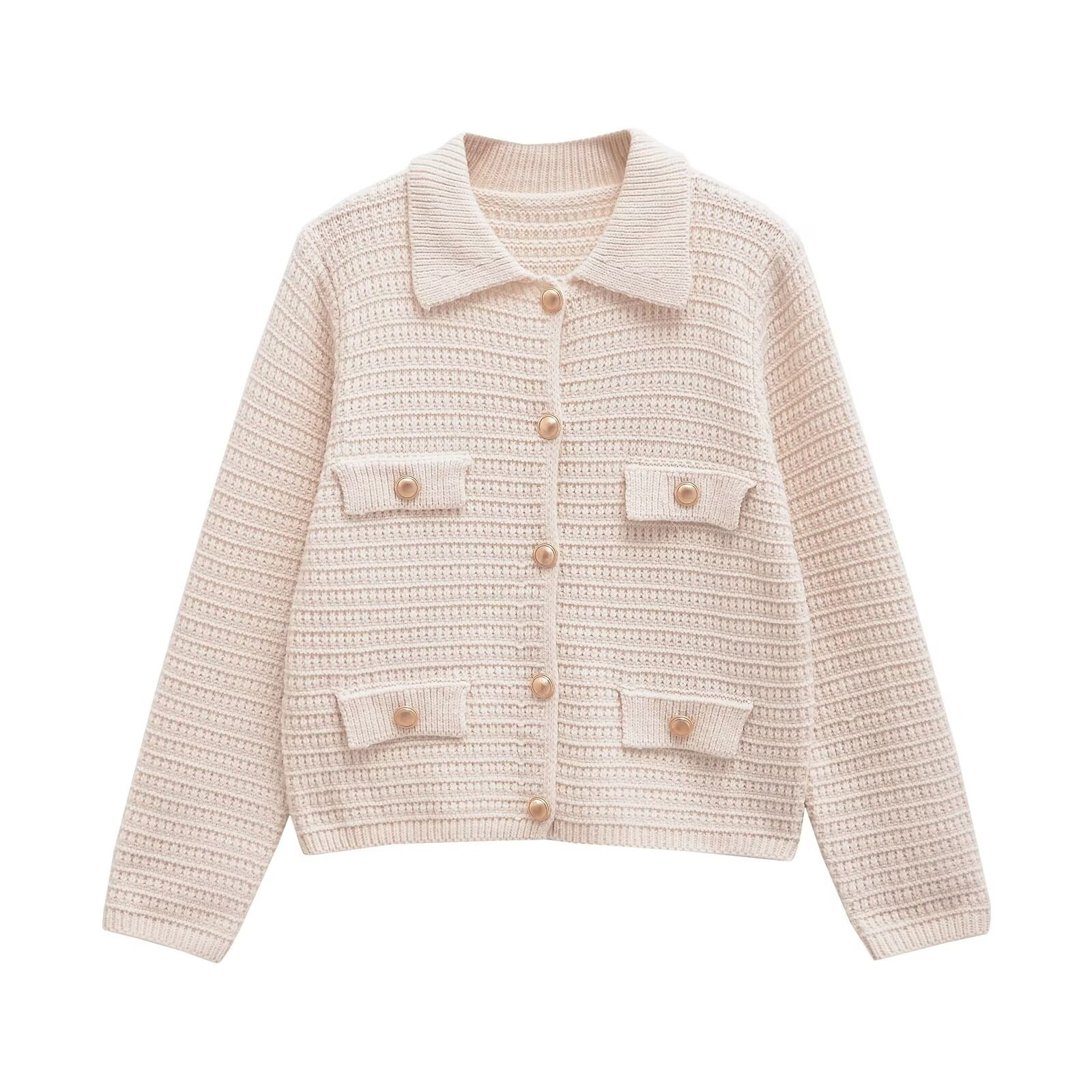 ZA cross-border women's clothing wholesale European and American style new fashion simple lapel single-breasted knitted cardigan 6427121