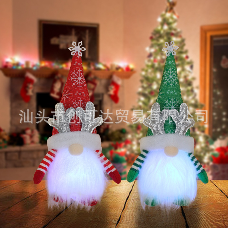 Cross-Border New Product Valentine's Day Decoration Christmas Sequins with Lights Rudolph Doll Christmas Glowing Faceless Doll Ornaments