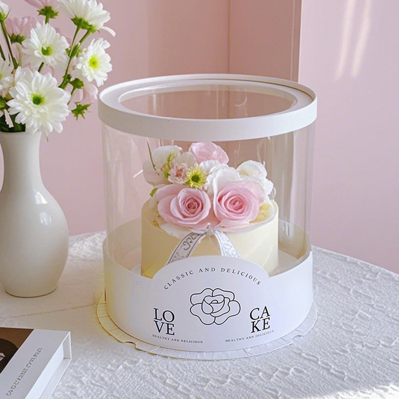Mother's Day 520 Round Birthday Cake Box 6inch 8inch Transparent Heightened Flowers 6inch 8inch Bouquet Packaging Box
