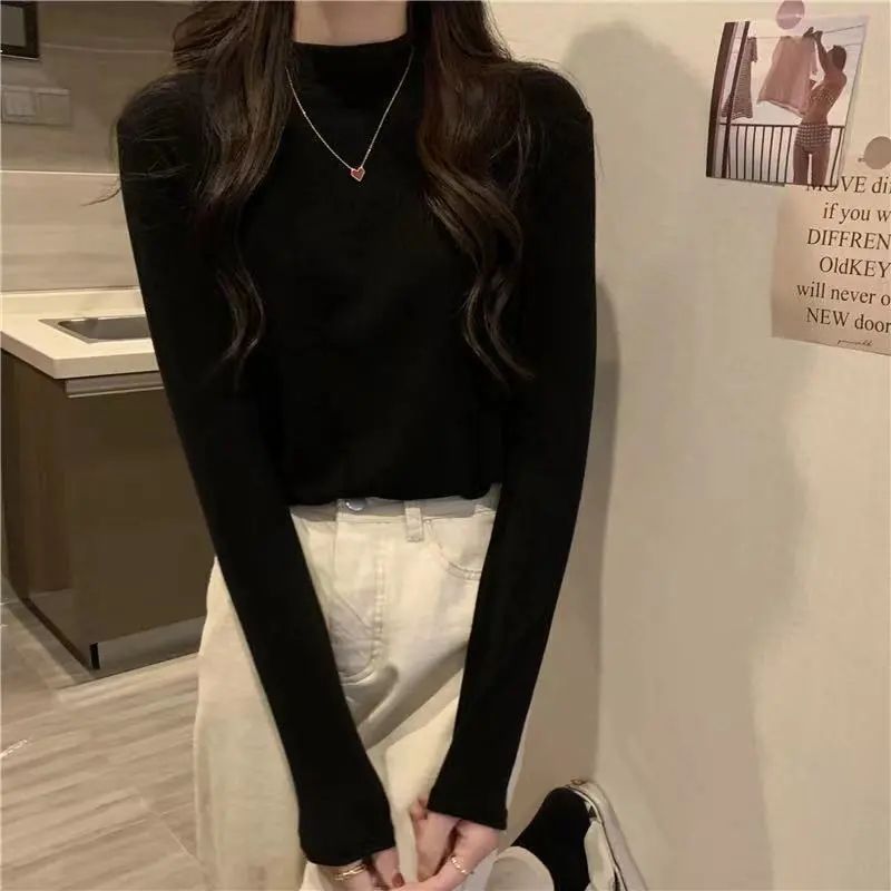 Picture of Double-sided velvet warm bottoming shirt women's autumn and winter Korean version of the latest half-high collar high-end slim-fit top trendy
