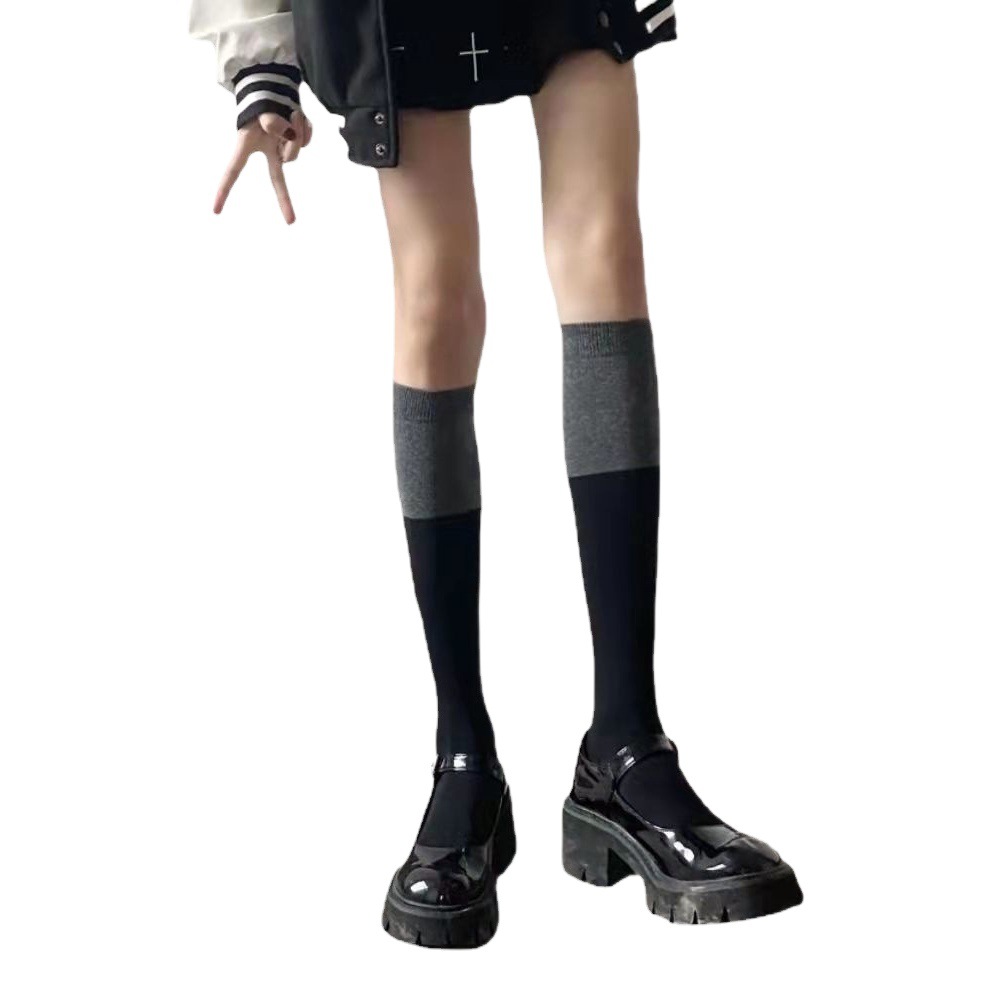 Color matching stockings black gray double color leg socks knee socks JK girl student socks spring and autumn thin socks wholesale