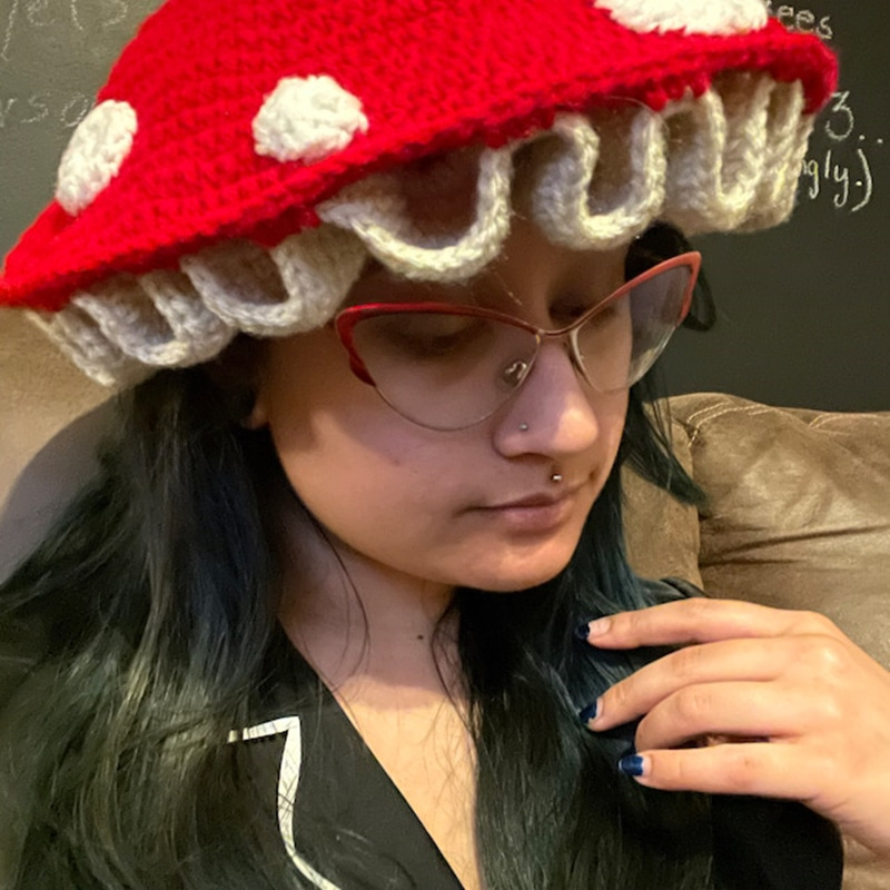 Picture of Mushroom hat autumn and winter crochet wool hat female look small face knitted fisherman hat Mori fairy tale cute warm basin hat