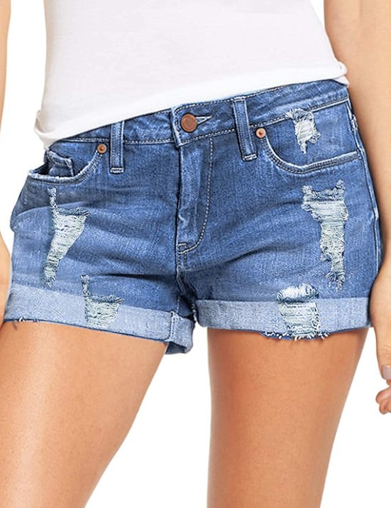 Picture of Cross-Border Supply European and American Foreign Trade Stretch Ripped Denim Shorts for Women