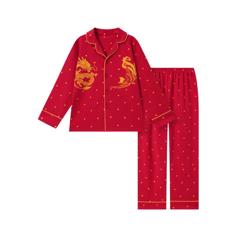 Picture of Spring and Autumn boys' pajamas pure cotton long-sleeved red animal year Festive dragon year little boy children's homewear suit