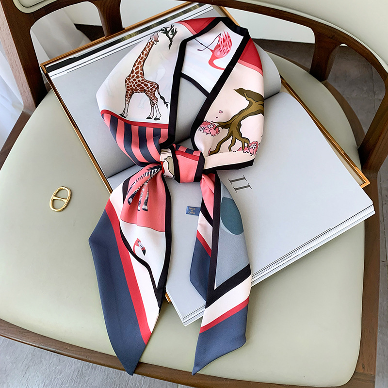 2022 New Twill Thin Narrow Long Scarf Fashionable Vintage Decorative Scarf Women's Simple Hair Band Tie Bag for Women