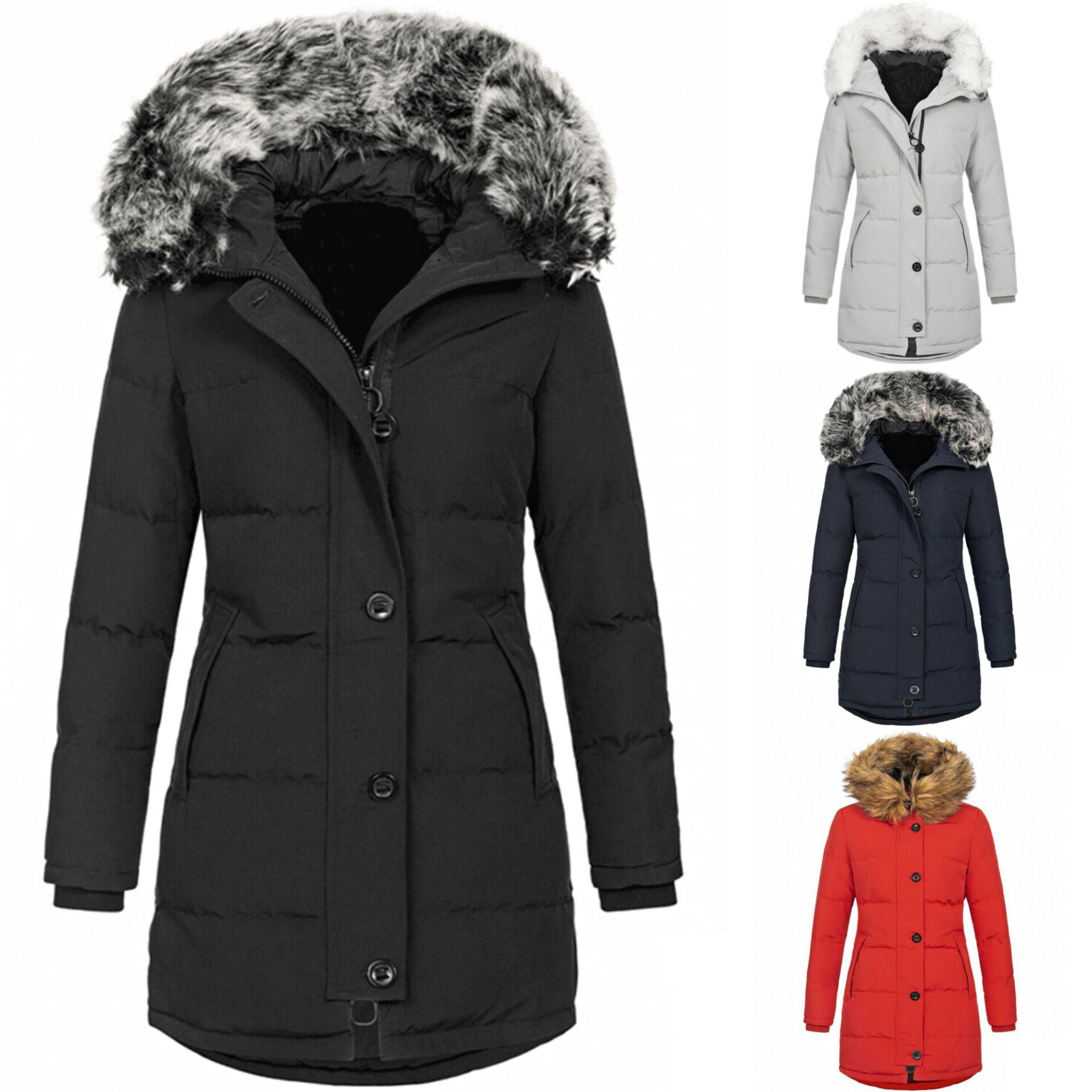 Picture of Cross-border foreign trade women's clothing European and American autumn and winter new ladies hooded warm slim cotton-padded jacket long solid color coat