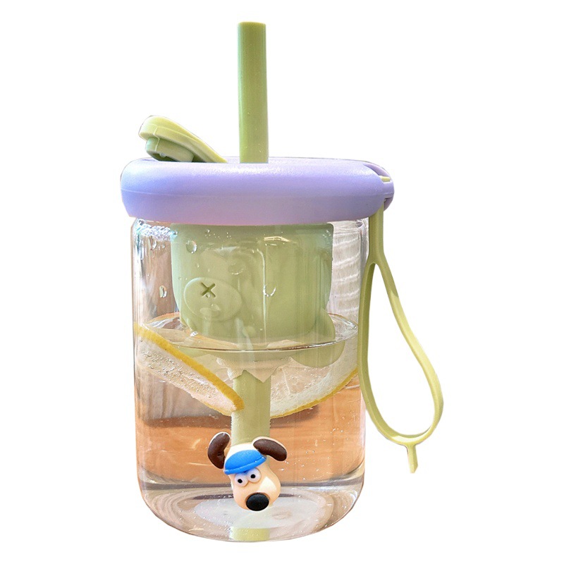 New Style Tea Suction Tube Cup Cute Handstand Bear Tea Warehouse Glass Cup Summer Office Portable Student High-value Cup