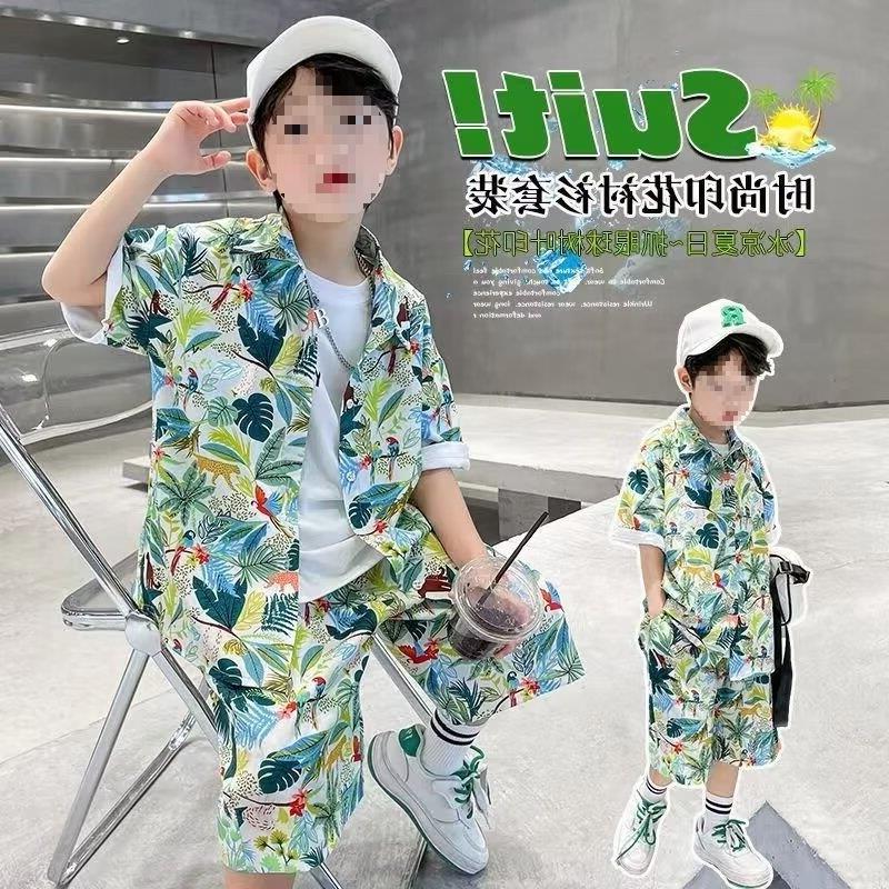 Boys' Shirt suit Summer New Style Big Kids Explosion Styish Children's Short-sleeved Shorts Two-piece Fashionable
