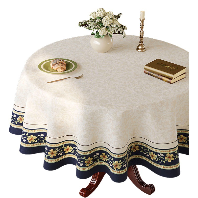 Round Table Tablecloth Waterproof and Oil-Proof No-Wash 2024 New Household Round Tablecloth Accessible Luxury High-End Lambskin Tablecloth