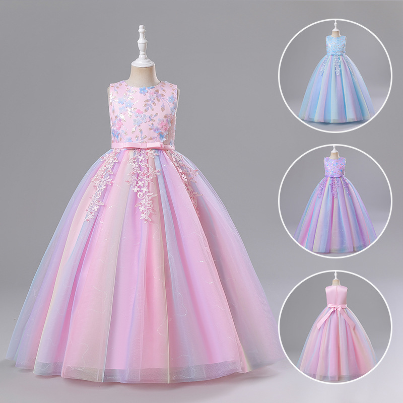 Picture of Children's clothing wholesale children's dress Princess dress girls mesh performance clothes one year old flower girl color dress factory
