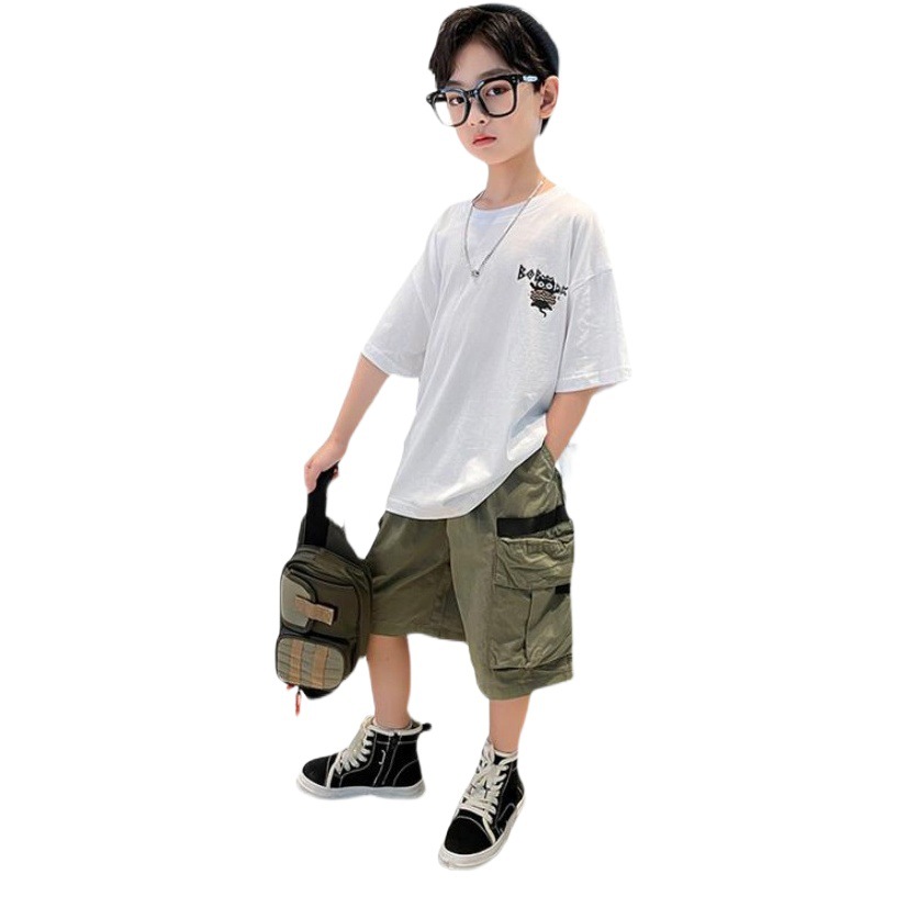 Trendy Brand Boys Summer Short-sleeved T-shirt 2023 New Style Summer Big Boys Top