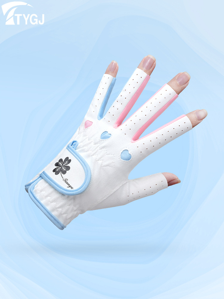 Picture of Golf Gloves for Women Korean Style Half-Finger Non-Slip Golf Microfiber Gloves Breathable Wear-Resistant Gloves 1 Pair