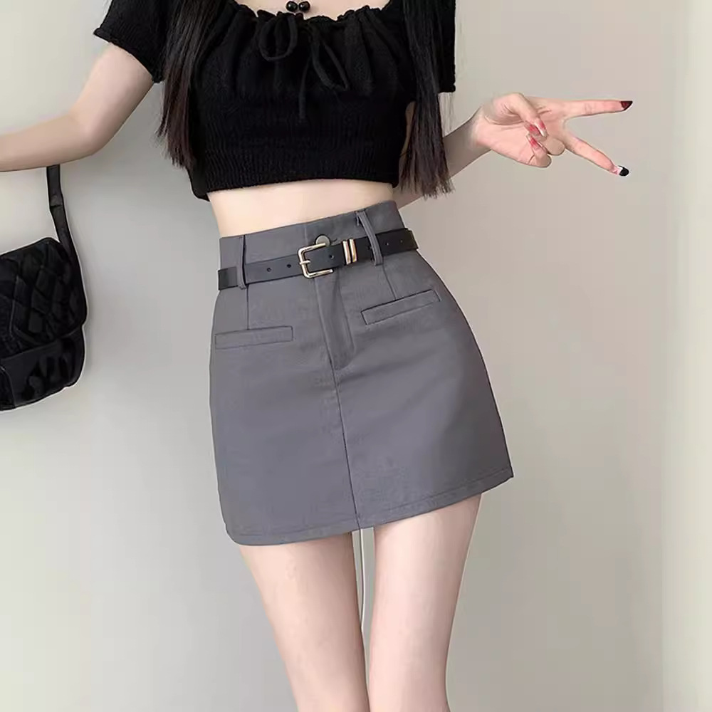 Grey Suit Skirt Women's Summer New High Waist Slimming All-match Hip Skirt Hot Girl A- line Skirt