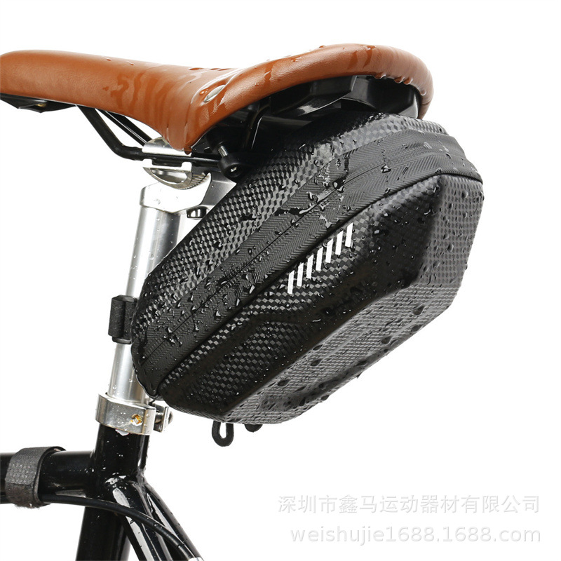 308 cycling equipment waterproof carbon fiber pattern rear tail bag mountain bike large capacity EVA hard shell saddle bag bicycle bag