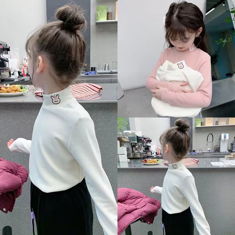 Picture of Girls' bottoming shirt thickened double-sided velvet half turtleneck baby long-sleeved T-shirt Western style medium and big children's inner warm top